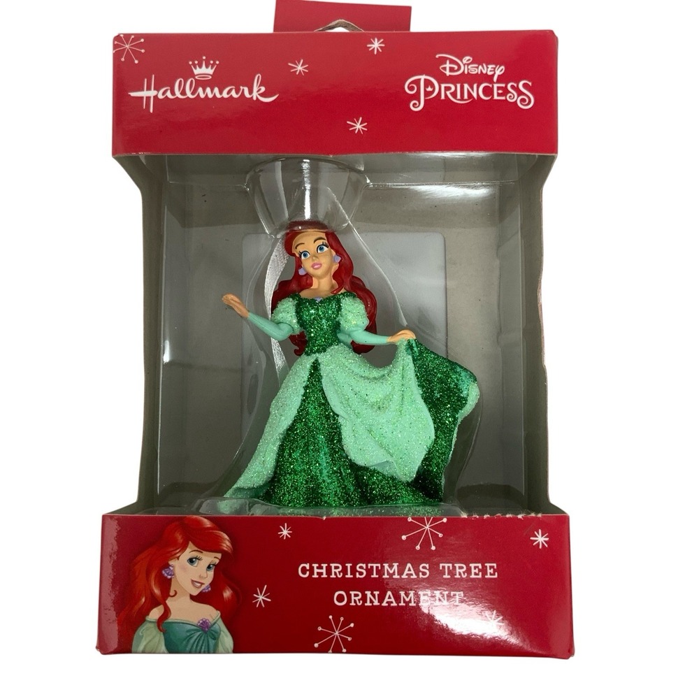 Hallmark Disney The Little Mermaid Ariel Christmas Ornament Green Glitter‎ Dress